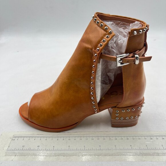 FSJ Brown Rivets Peep Open Toe Sandals Boot Cut Out Buckle Ankle Bootie - Picture 2 of 8